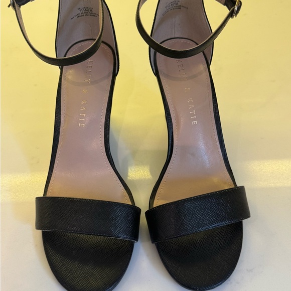 Kelly & Katie Black Wedge Sandals with Ankle Strap - Picture 2 of 7